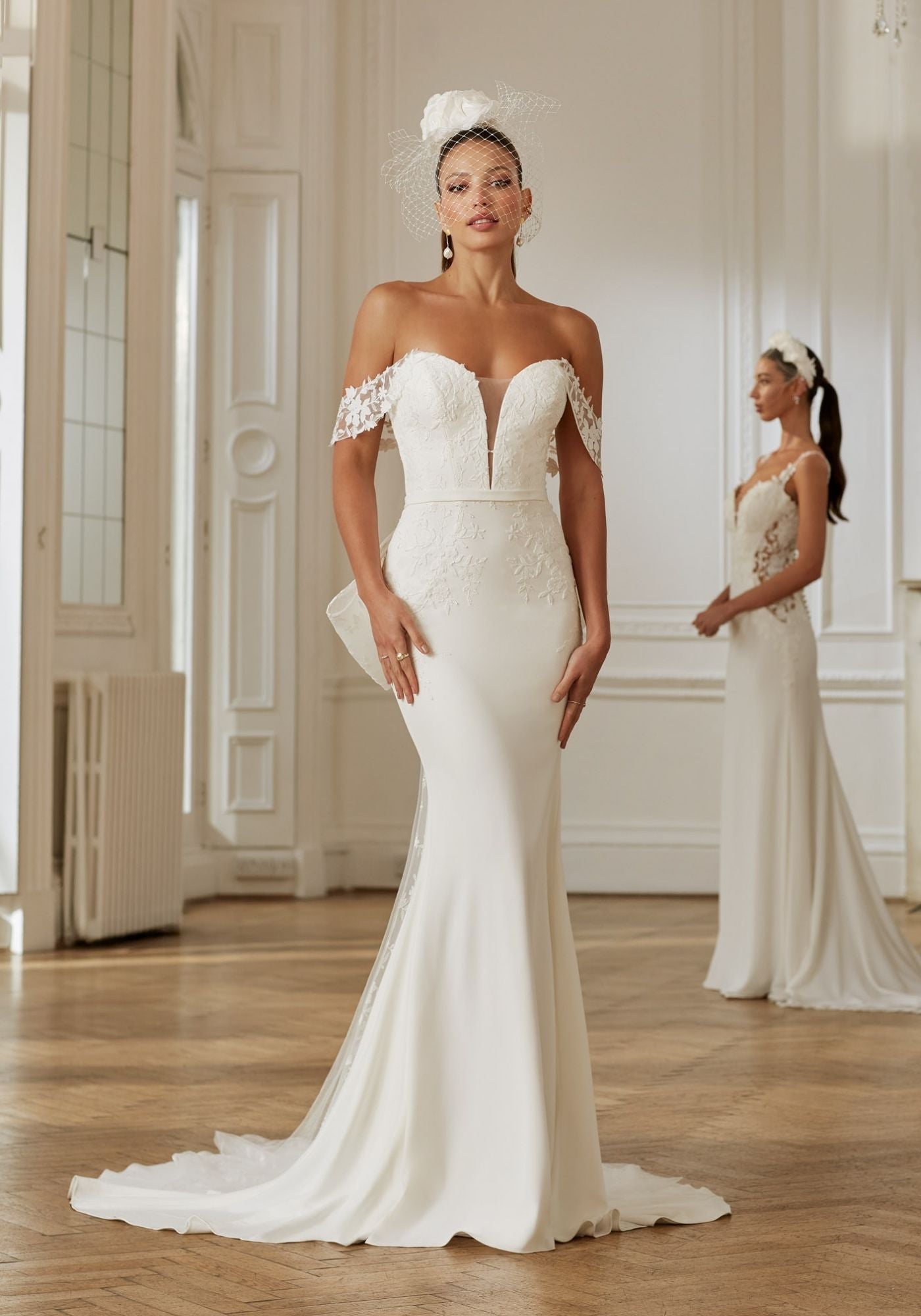 Form fitting lace and crepe wedding dress ellis bridals Form fitting lace and crepe wedding dress ellis bridals