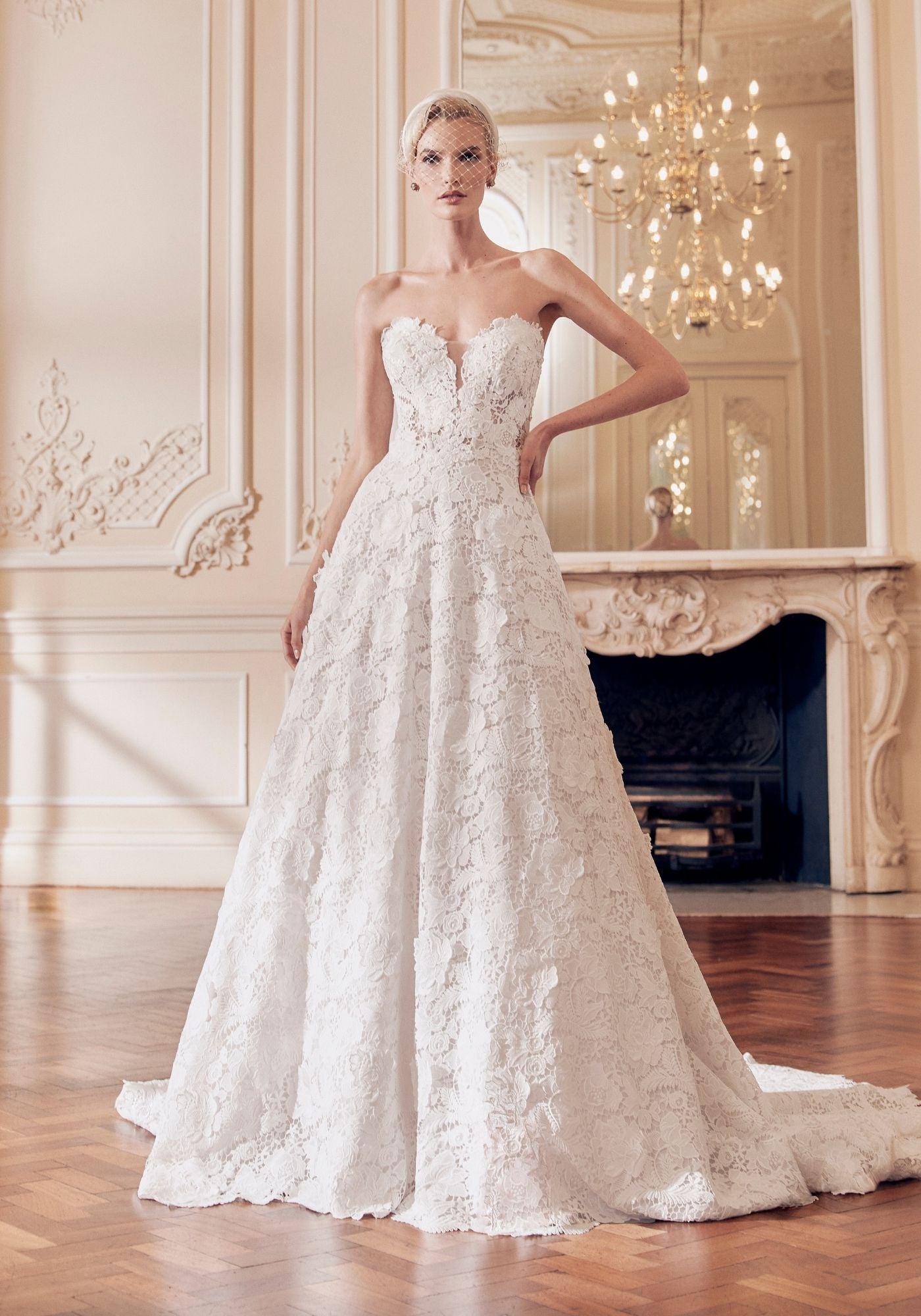 Cecilia Wedding Dress - Lace Bridal Gown with A-line Skirt & Plunge Neckline ellis bridals Cecilia Wedding Dress - Lace Bridal Gown with A-line Skirt & Plunge Neckline ellis bridals