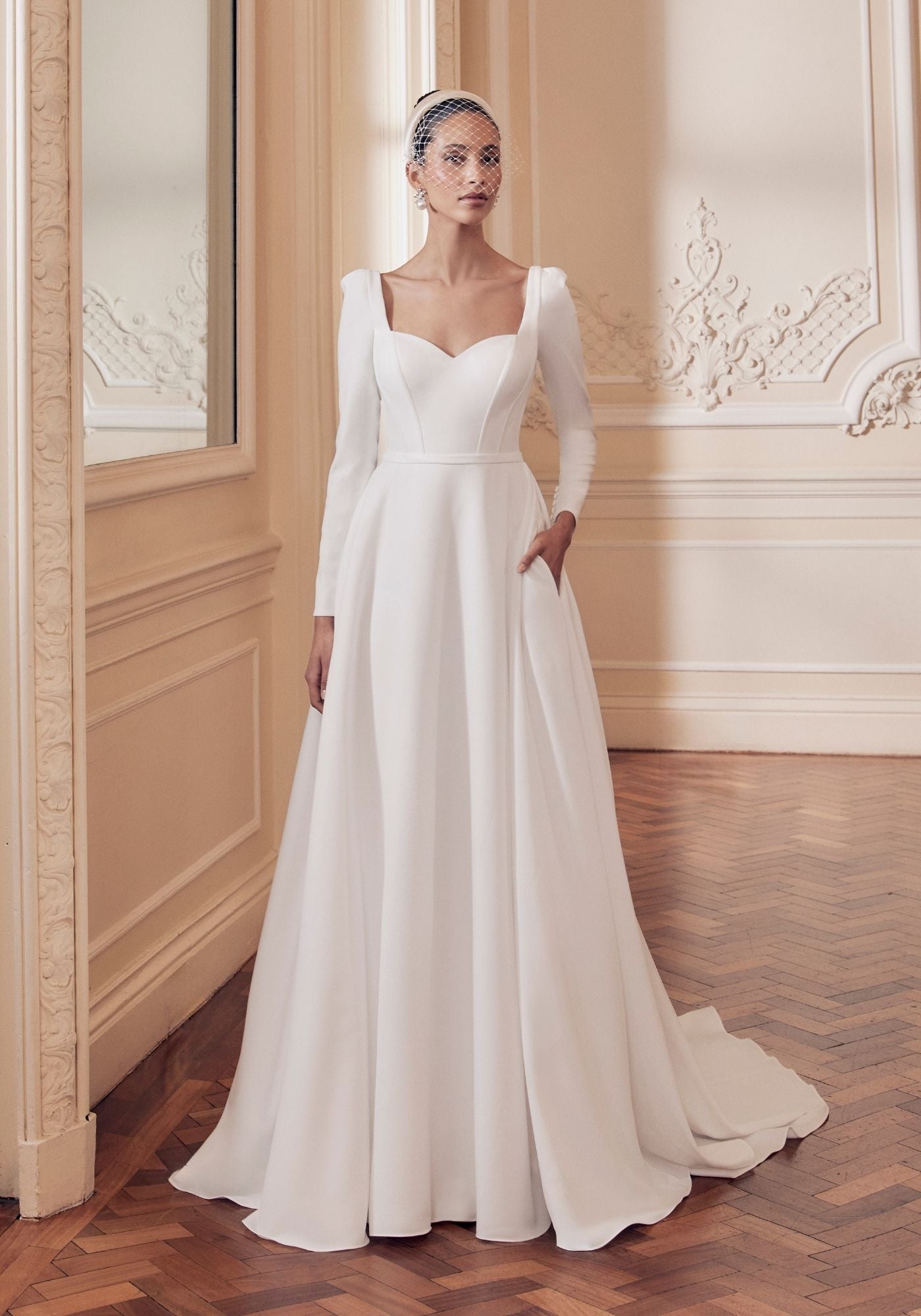 Clementine Wedding Dress Crepe Slim A-Line with Exposed Boning & Detachable Bow ellis bridals Clementine Wedding Dress Crepe Slim A-Line with Exposed Boning & Detachable Bow ellis bridals