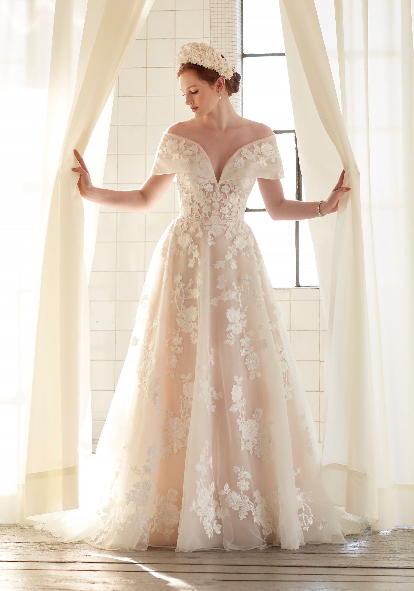 A-line wedding dress with bardot wrap ellis bridals A-line wedding dress with bardot wrap ellis bridals