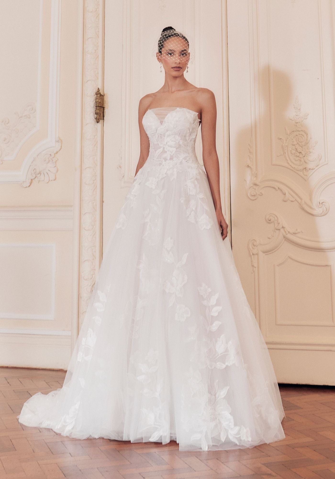 Paloma Wedding Dress Strapless Drop-Waist Tulle& Lace Ballgown with Sheer Bodice ellis bridals Paloma Wedding Dress Strapless Drop-Waist Tulle& Lace Ballgown with Sheer Bodice ellis bridals